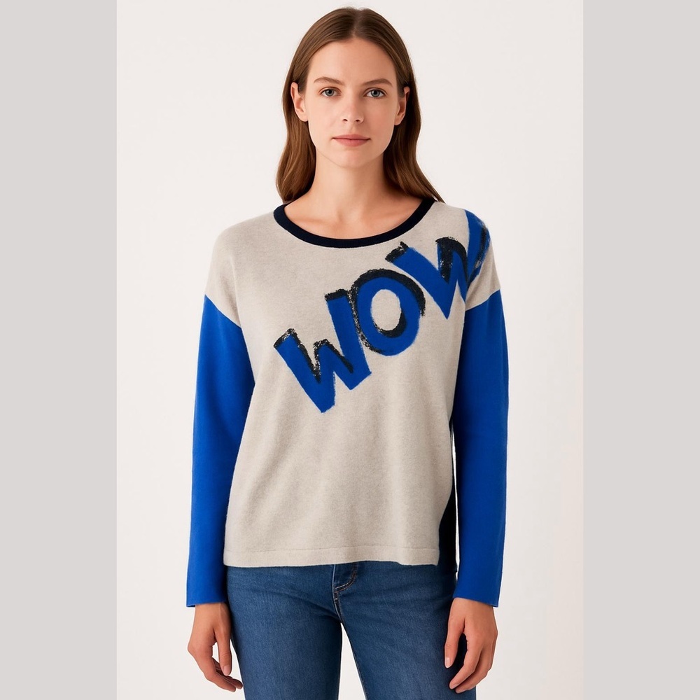 Luisa Cerano Wool Colourblock WOW Sequin Appliqué Sweater Size 14